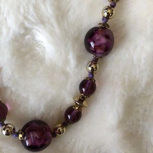 Purple Glass and Gold Bead Necklace
